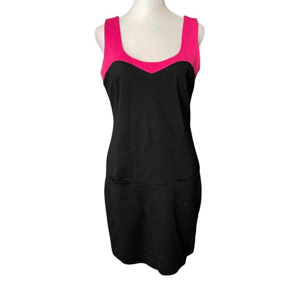 Trina Turk 6 Stacie Tank Dress Black Pink Pockets Sheath Tropical Ponte